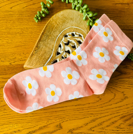 Pink & Yellow Flower Socks