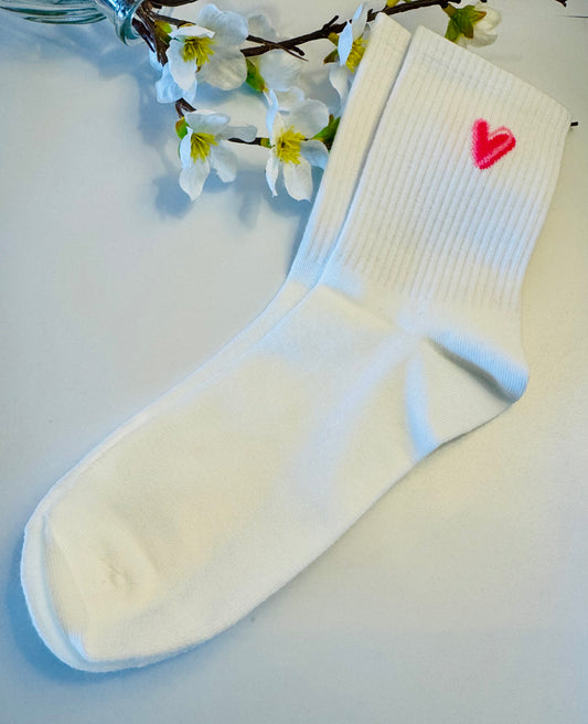 White Socks with Pink Heart