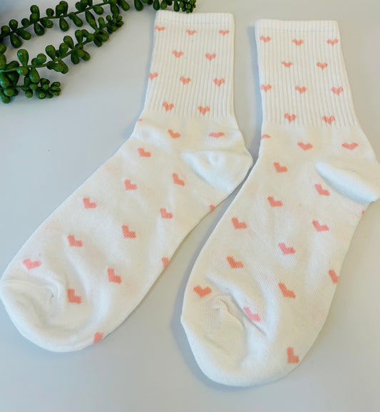 White Pink Heart Socks