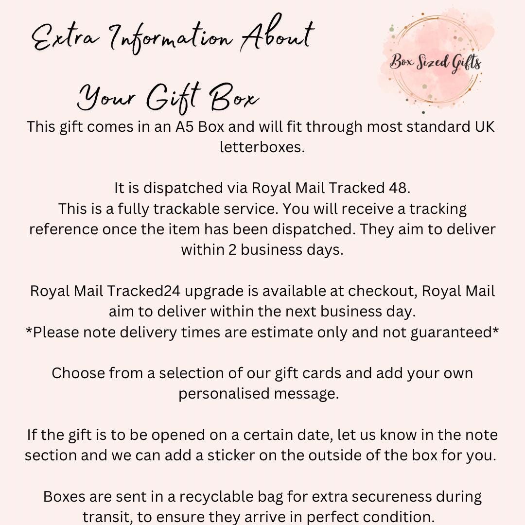 All Giftboxes are sent via royal mail tracked48 with upgrade to tracked24