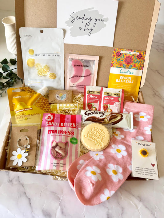 Box of Sunshine Hug in a Box - Pamper Hamper - Get Well Soon Recovery Gift - Sympathy Thinking of You Gift - Letterbox Gift - Care Package