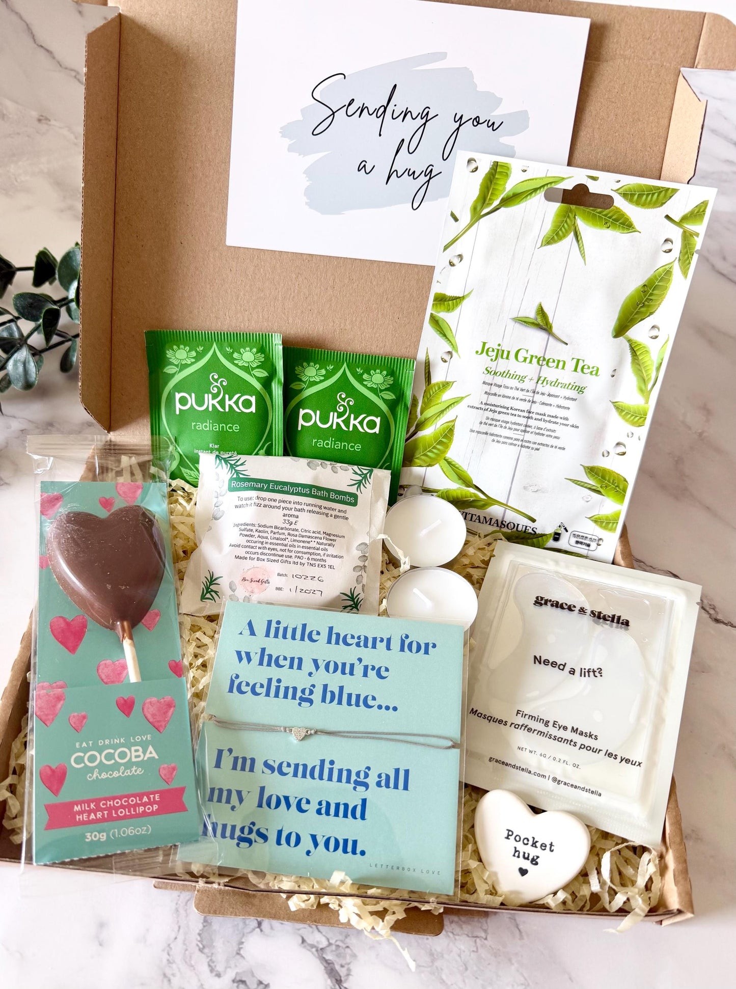 Hug in a Box for Her - Pamper Hamper - Get Well Soon Recovery Gift - Sympathy Gift Box - Thinking of You - Letterbox Gift - Care Package