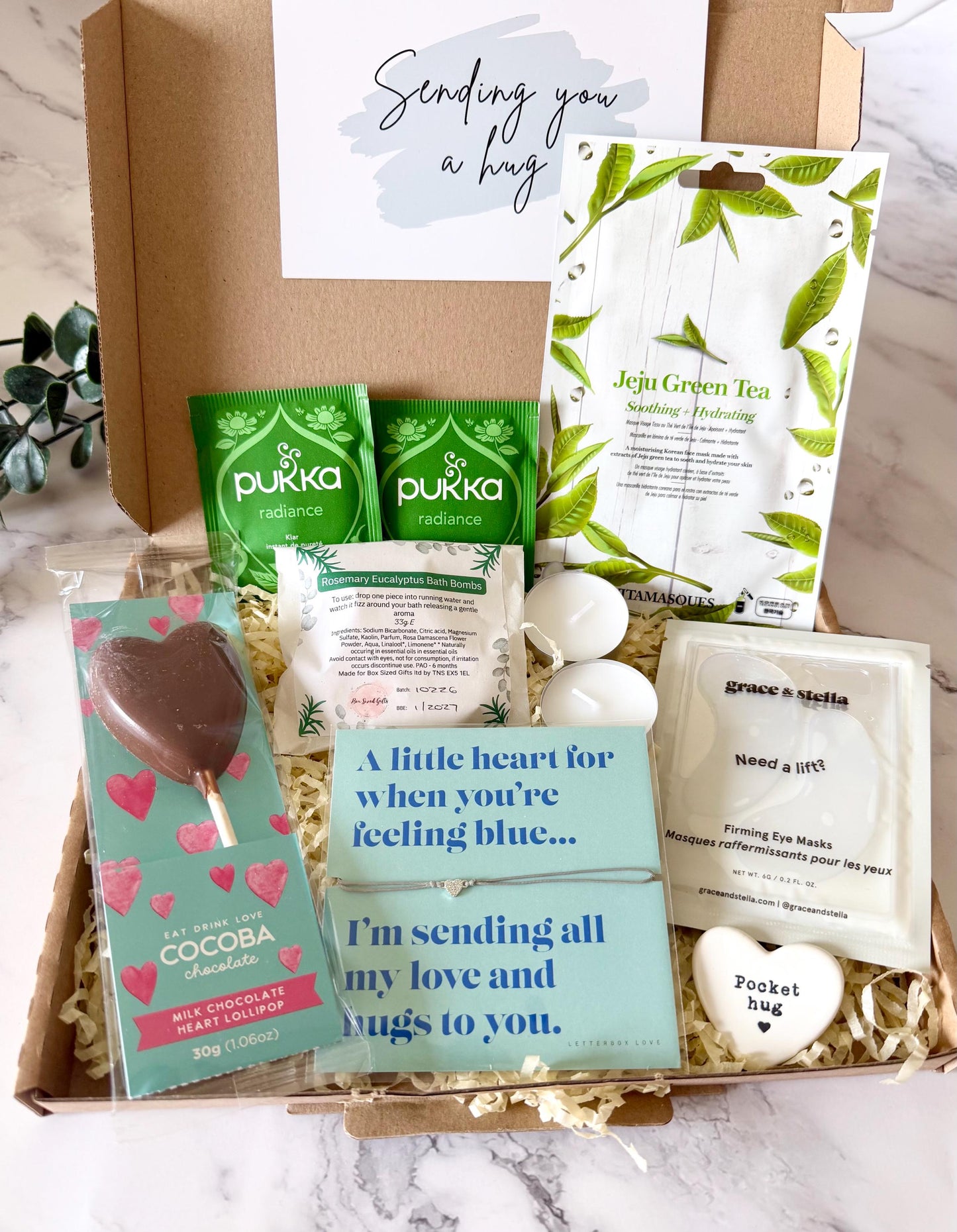 Hug in a Box for Her - Pamper Hamper - Get Well Soon Recovery Gift - Sympathy Gift Box - Thinking of You - Letterbox Gift - Care Package