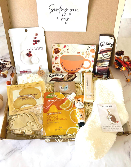 Autumn Hug in a Box - Pamper Hamper - Get Well Soon Recovery Gift - Sympathy Thinking of You Gift - Letterbox Gift - Care Package for Her